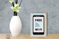 Holzschild Hinweis 12x18cm Free WI-FI (Handy)