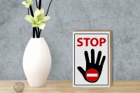 Holzschild Hinweis 12x18cm  Stop Hand (s/w/r)