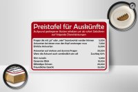 Holzschild Spruch 18x12cm Preistafel für Auskünfte