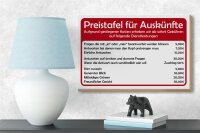 Holzschild Spruch 18x12cm Preistafel für Auskünfte