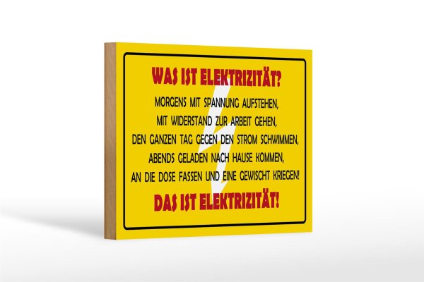 Holzschild Spruch 18x12cm Was ist Elektrizität