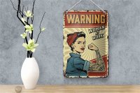 Blechschild Retro 12x18cm Pinup warning women at work Frau