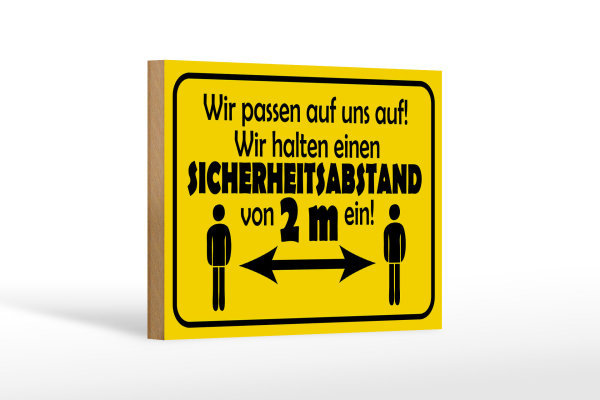 Holzschild Hinweis 18x12cm Sicherheitsabstand 2m