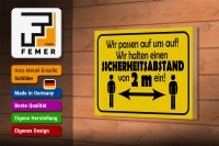 Holzschild Hinweis 18x12cm Sicherheitsabstand 2m