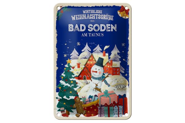Blechschild Weihnachtsgrüße BAD SODEN Geschenk Dekoration  12x18cm