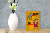 Holzschild Spruch 12x18cm Vorsicht vor Hund & der Besitzerin