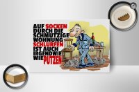 HolzschildSpruch 12x18cm Putzen Auf Socken durch Wohnung