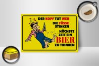 Holzschild Spruch 18x12cm Bier Kopf tut weh Füße stinken