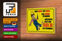 Holzschild Spruch 18x12cm Bier Kopf tut weh Füße stinken