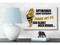 Holzschild Spruch 18x12cm Optimismus rückwärts Sumsi mit Po