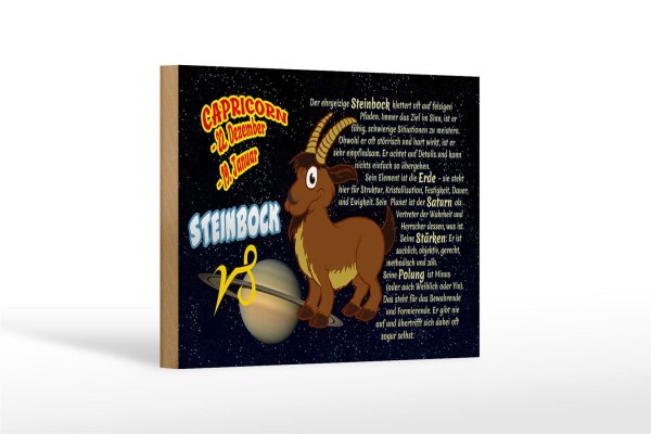 Holzschild Sternzeichen 18x12cm Steinbock Planet Saturn