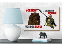 Holzschild Hinweis 18x12cm Vorsicht vor Hund und Besitzer