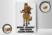 Holzschild Hinweis 12x18 cm Pferd beisst frisst Kinder