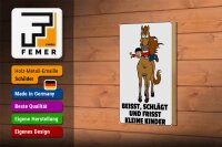 Holzschild Hinweis 12x18 cm Pferd beisst frisst Kinder