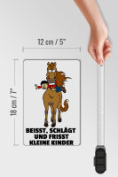 Holzschild Hinweis 12x18 cm Pferd beisst frisst Kinder