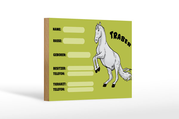 Holzschild Pferd 18x12 cm Traber Angaben Name Besitzer