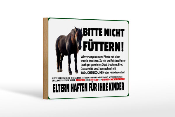 Holzschild Pferd 18x12 cm bitte nicht füttern Eltern haften