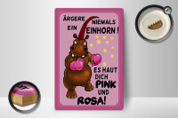 Holzschild Einhorn 12x18 cm ärgere niemals haut pink rosa