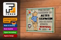 Holzschild Spruch 18x12 cm Piss nicht daneben altes Schwein