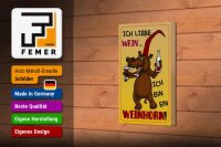 Holzschild Alkohol 12x18 cm liebe Wein bin ein Weinhorn