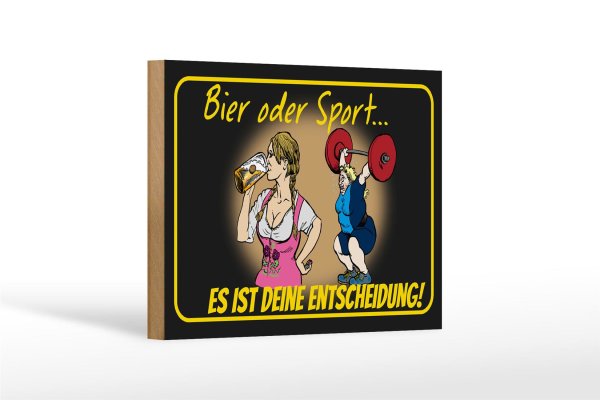 Holzschild Pinup 12x18 cm Bier oder Sport  Entscheidung