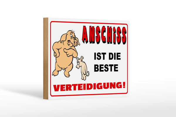 Holzschild Spruch 18x12cm Anschiss ist beste Verteidigung
