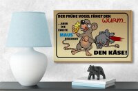 Holzschild Spruch 18x12cm der frühe Vogel fängt den Wurm