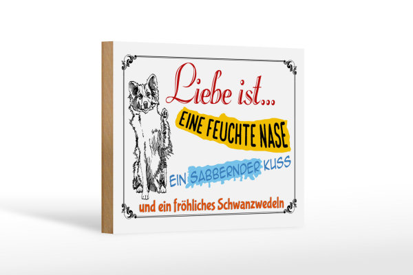 Holzschild Spruch 18x12cm Liebe ist eine feuchte Nase Kuss