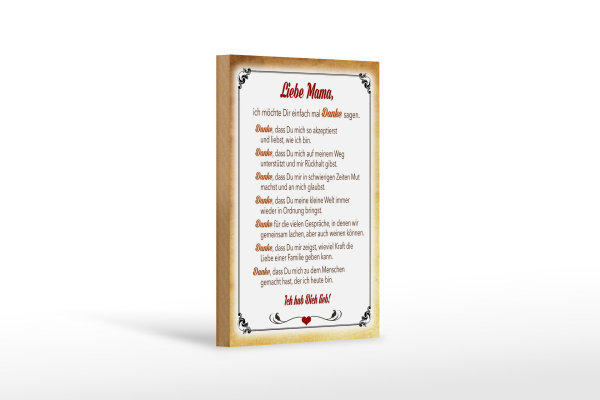Holzschild Spruch 12x18cm liebe Mama Ich hab dich lieb