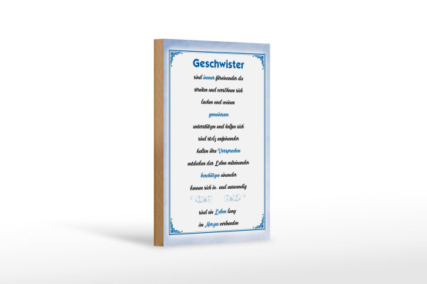 Holzschild Spruch 12x18cm Geschwister immer füreinander da