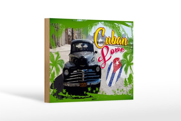 Holzschild Cuba 18x12cm Love Auto Fingerabdruck