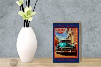 Holzschild Cuba 12x18cm Havana Cuba blaues Auto