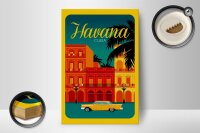 Holzschild Havana 12x18cm Cuba Zeichnung gelbes Auto