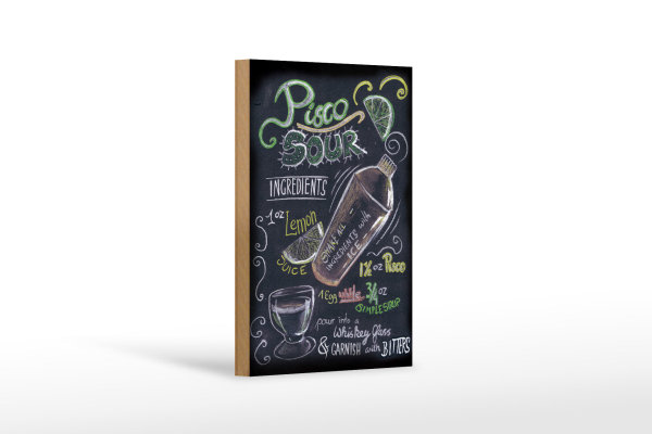 Holzschild Cocktail 12x18cm Rezept Pisco Sour