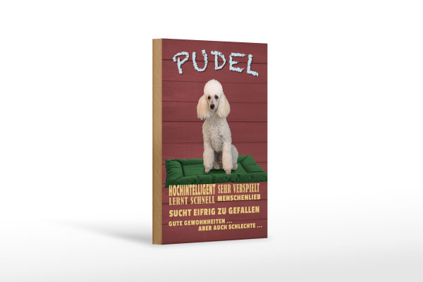 Holzschild Spruch 12x18cm Pudel hochintelligent lieb Hund