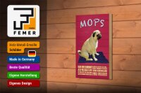 Holzschild Spruch 12x18cm Mops Hund klug und charmant