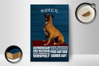 Holzschild Spruch 12x18cm Boxer Hund aufmerksam wachsam