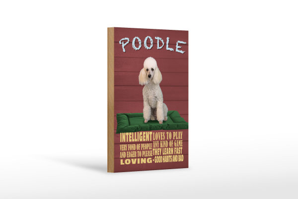 Holzschild Spruch 12x18cm Hund Poodle loves to play