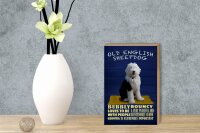 Holzschild Spruch 12x18cm Old English Sheepdog Hund bubbly