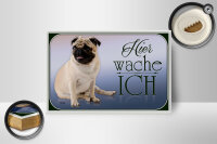 Holzschild Hund 18x12cm Mops hier wache ich