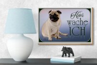 Holzschild Hund 18x12cm Mops hier wache ich