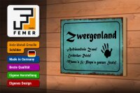 Holzschild Zwergenland 18x12cm Aufräumfreie Zone Reich