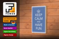 Holzschild Spruch 12x18cm Keep Calm and have fun Krone