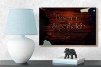 Holzschild Spruch 18x12cm Friseurin Superheldin