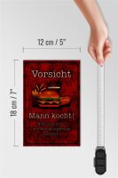 Holzschild Spruch 12x18cm Vorsicht Mann kocht bitte