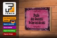 Holzschild Spruch 18x12cm Prüfe dein Gewicht der Zeiger