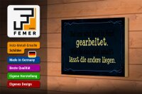 Holzschild Spruch 18x12cm bei uns Hand in Hand gearbeitet blau
