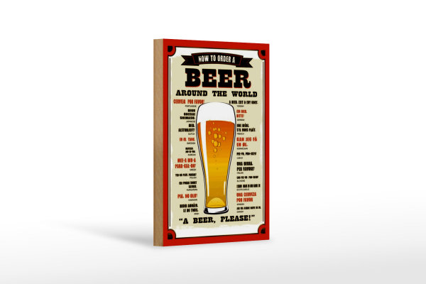 Holzschild Bier 12x18cm Beer around the world beer please