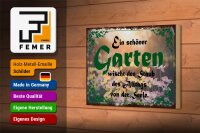 Holzschild Spruch 18x12cm schöner Garten wischt den Staub