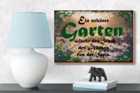 Holzschild Spruch 18x12cm schöner Garten wischt den Staub